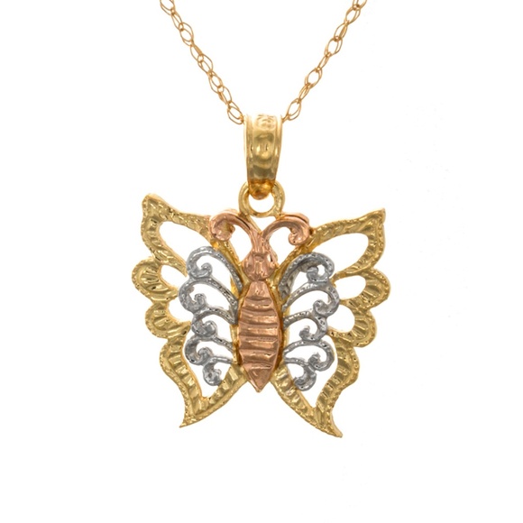 14k Tri Color Gold Butterfly Pendant Charm
